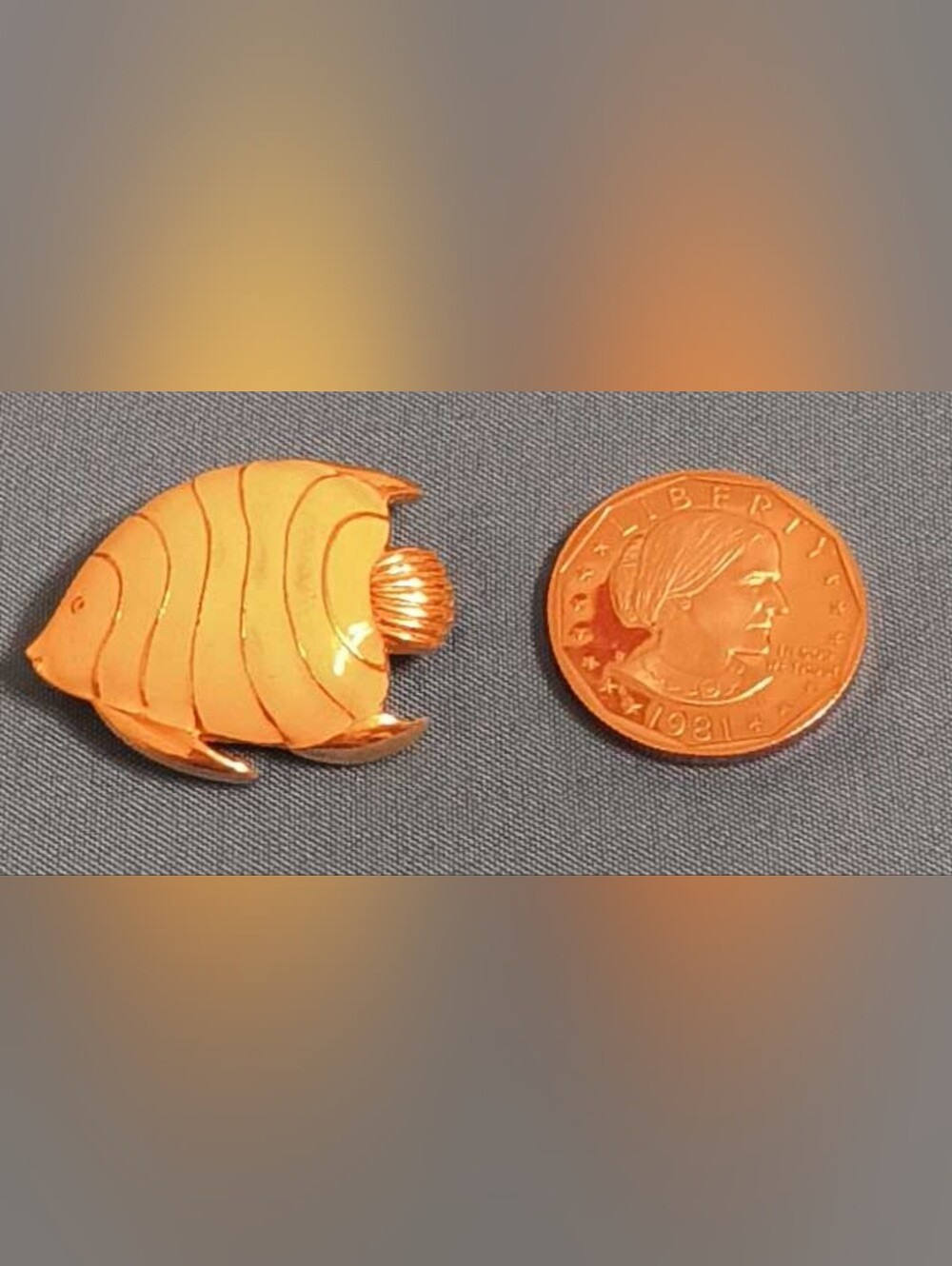 ​Vintage Monet Signed Cream Enamel Tropical Fish Brooch Pin Gold Tone Nautical